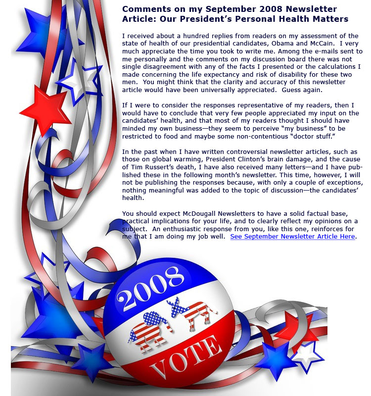 The McDougall Newsletter Comments on "Our President's Personal Health
