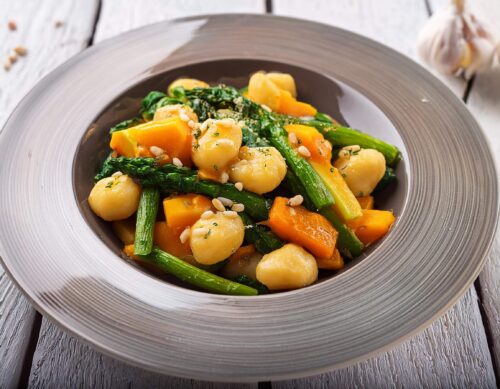 Gnocchi with Butternut Squash, Asparagus and Spinach