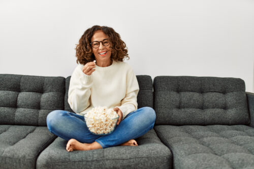 Woman happy that diabetics can eat popcorn.