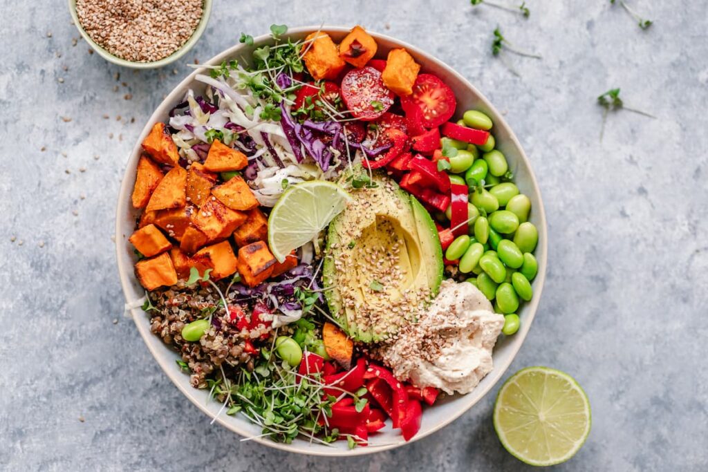 fruits and vegetables in a bowl